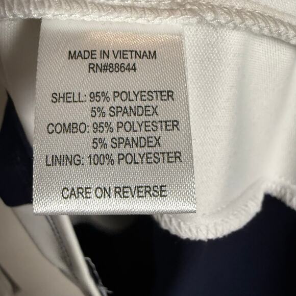 Glamour Navy White Ruched 3/4 Sleeve Colorblock Sheath Dress Size 4 Petite - Picture 9 of 10